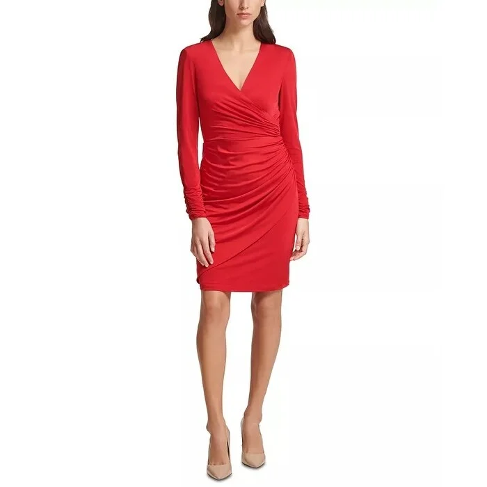 Stunning Red Velvet Long Party Dress-Vince Camuto Women's Wrap Front Long Sleeve Cocktail Red Size 8