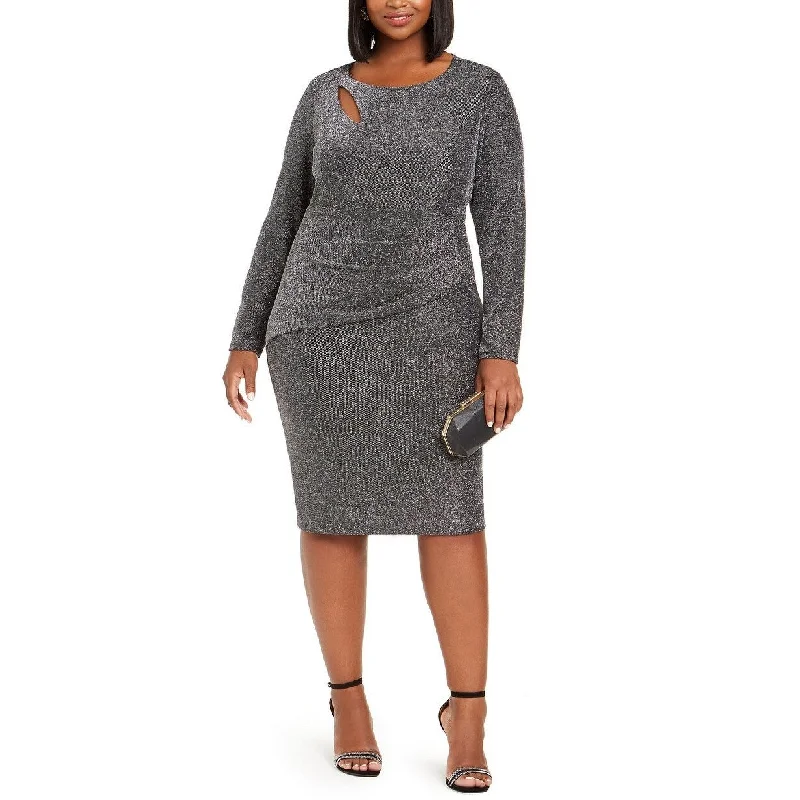 Soft Pink Long Party Dress-Xscape Women's Plus Size Glitter Cocktail Dress Black Size 22W