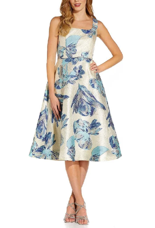 Romantic Blue Satin Long Party Dress-2 - adrianna papell gold & blue metallic cocktail dress