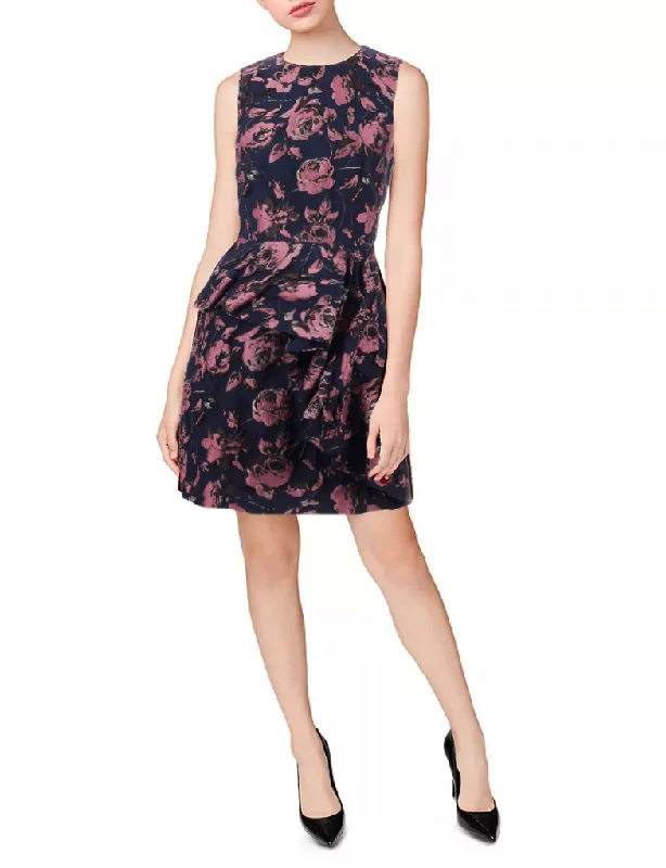 Trendy Black Satin Long Party Dress-4 - vince camuto navy floral jacquard ruffle cocktail dress