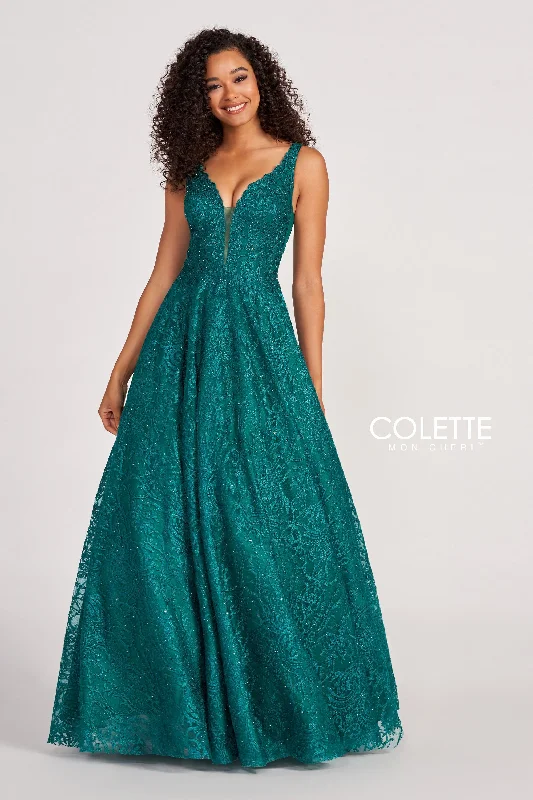 Evening Dress with Satin Skirt and Feather Trim-Colette: CL2029