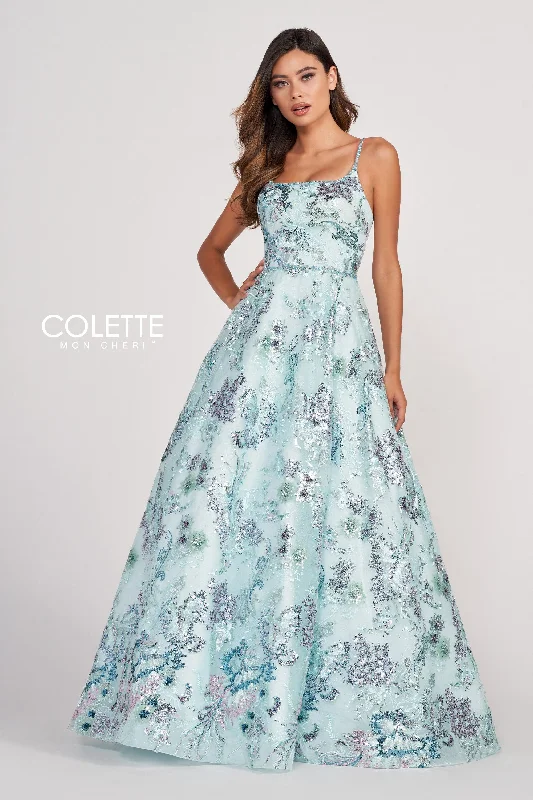 Evening Dress with Satin Bodice and Feathered Skirt-Colette: CL2011