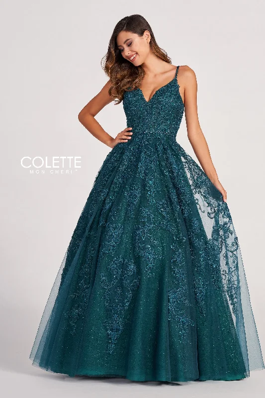 Evening Dress with Sheer Bodice and Sequin Skirt-Colette: CL2026