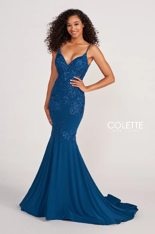 Evening Dress with Satin Bodice and Feather Bodice-Colette: CL2080