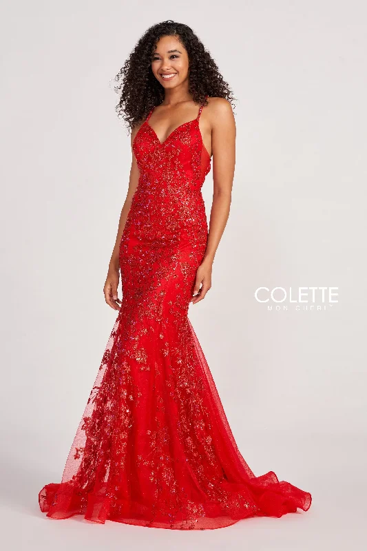 Evening Dress with Satin Bodice and Lace Skirt-Colette: CL2076