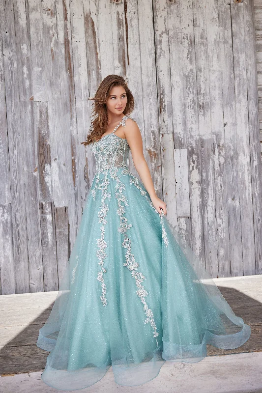 Evening Dress with Chiffon Sleeves and Satin Bodice-Colette: CL5165