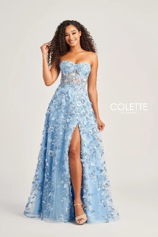 Evening Dress with Feather and Lace Details-Colette: CL5249