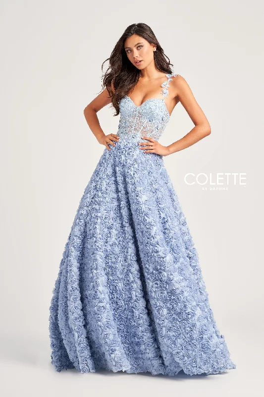 Evening Dress with Silk Flowers and Lace-Colette: CL5250