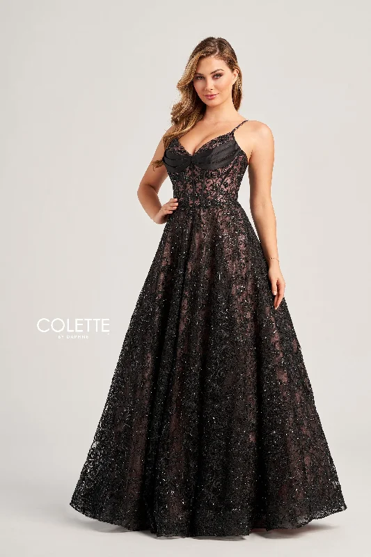 Evening Dress with Satin Bodice and Lace Applique-Colette: CL5131