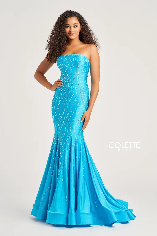 Evening Dress with Satin Bodice and Beads Detail-Colette: CL5106