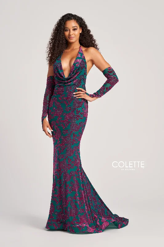 Evening Dress with Silk Skirt and Feather Bodice-Colette: CL5118