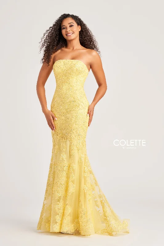 Evening Dress with Satin Bodice and Beaded Skirt-Colette: CL5123