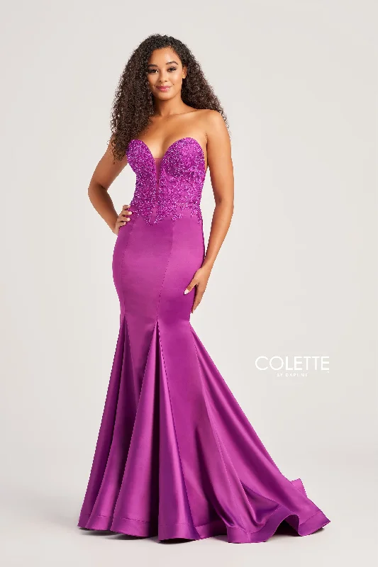 Evening Dress with Lace and Feather Skirt-Colette: CL5116