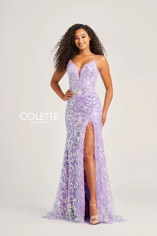 Evening Dress with Satin and Feather Bodice-Colette: CL5155