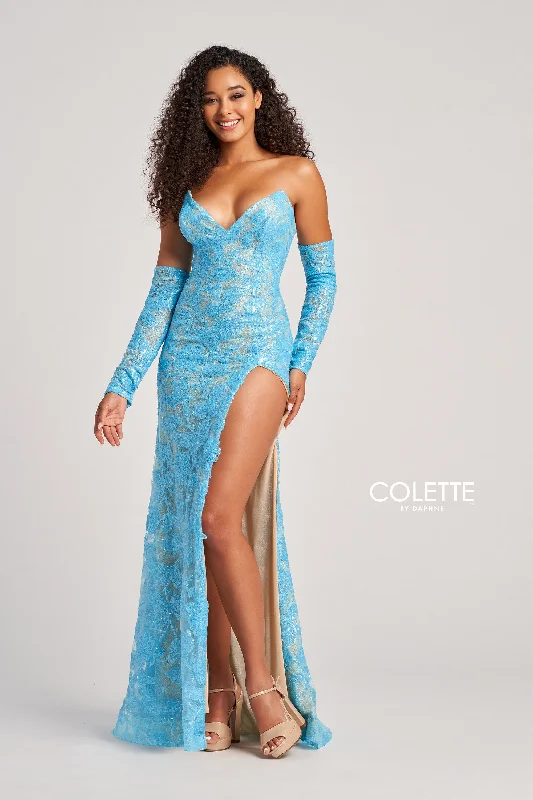 Evening Dress with Satin Bodice and Lace Applique-Colette: CL5107