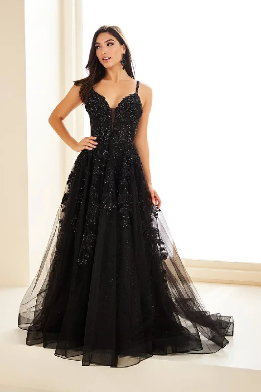 Evening Dress with Silk Bodice and Lace Applique-Ellie Wilde: EW36015