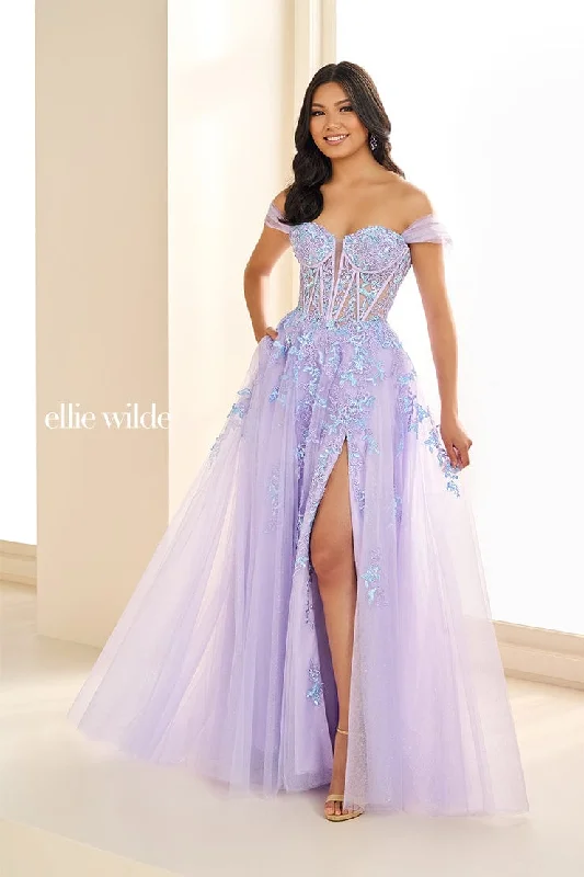 Evening Dress with Crystal and Feather-Ellie Wilde: EW36217