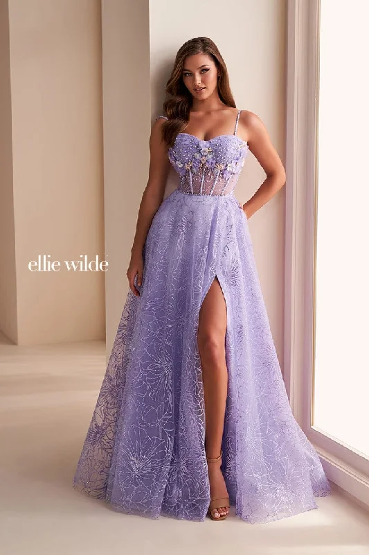 Evening Dress with Beaded Bodice and Tulle Skirt-Ellie Wilde: EW36218