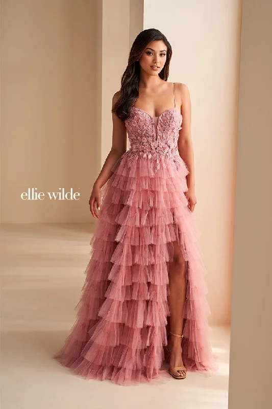 Evening Dress with Feather and Lace Details-Ellie Wilde: EW36223