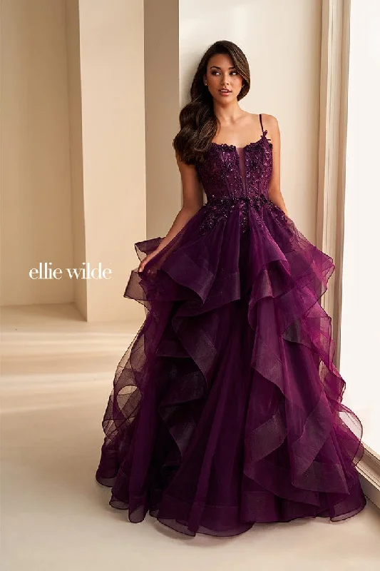 Evening Dress with Satin Bodice and Feather-Ellie Wilde: EW36225