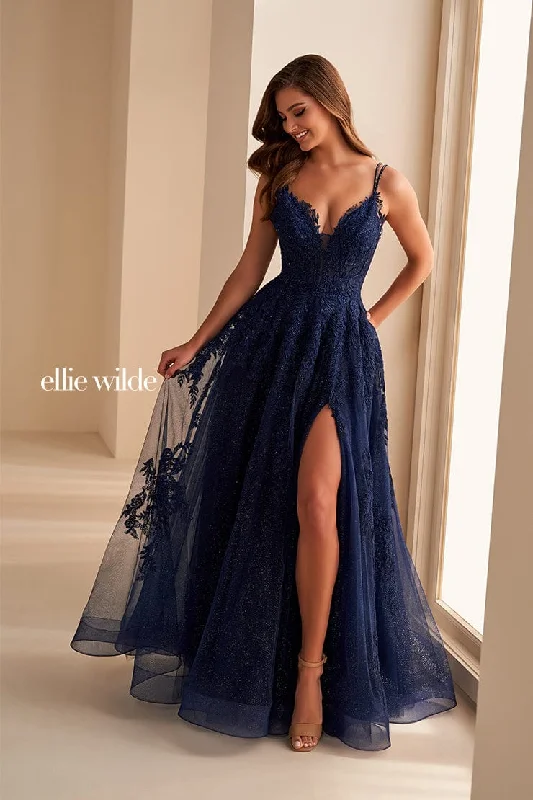 Evening Dress with Pleated Bodice and Tulle-Ellie Wilde: EW36226