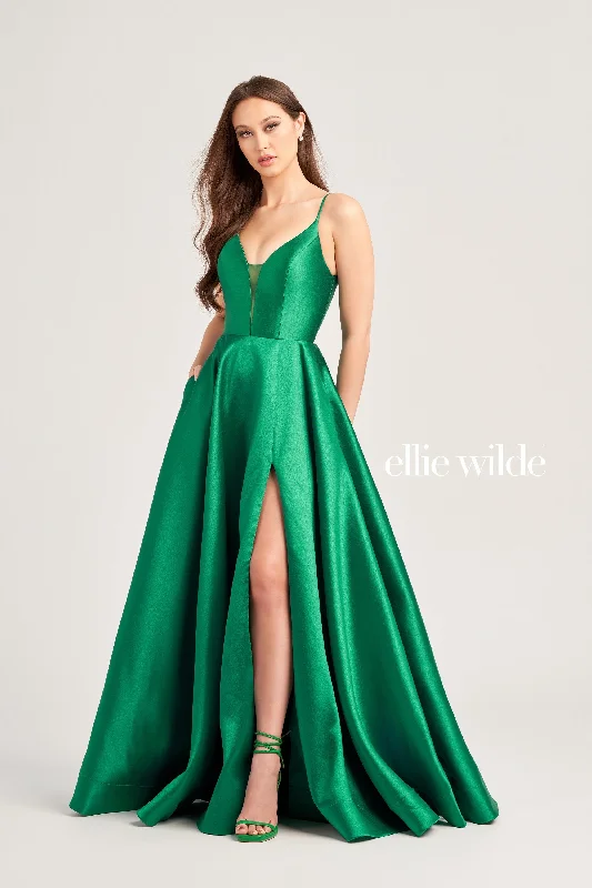 Evening Dress with Satin and Lace Bodice-Ellie Wilde: EW35232