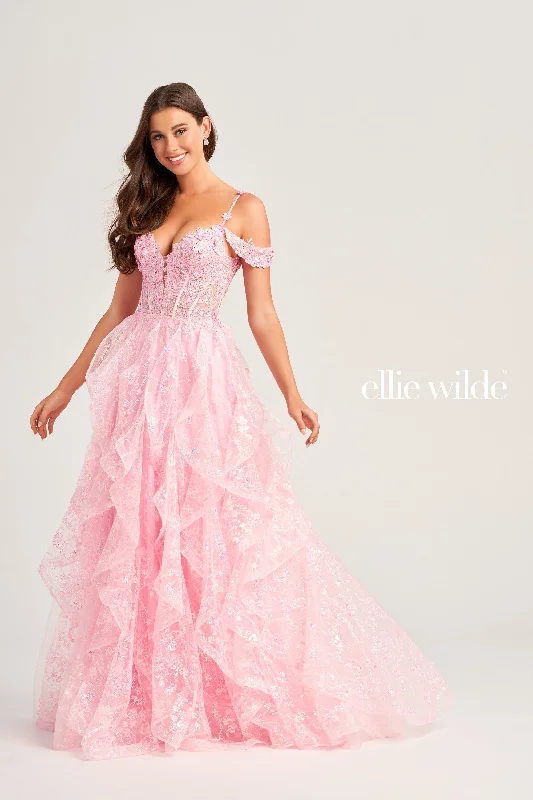 Evening Dress with Satin Bodice and Beads Detail-Ellie Wilde: EW35218