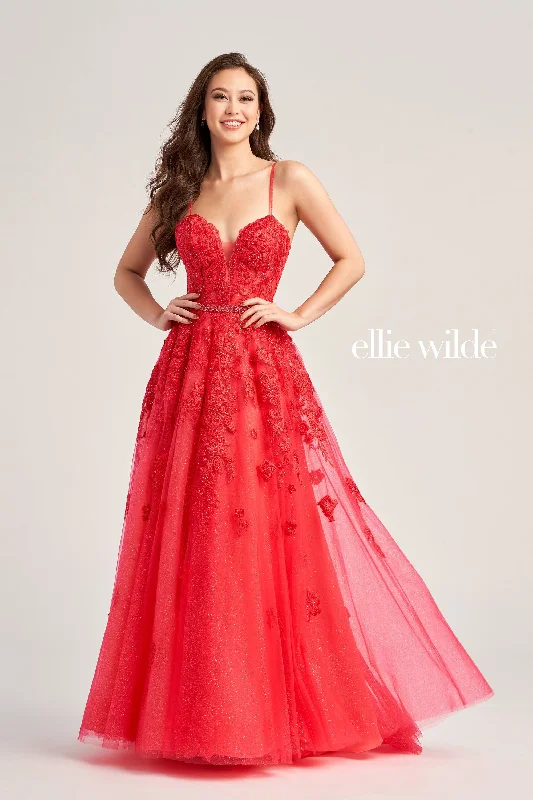 Evening Dress with Satin Bustier and Lace-Ellie Wilde: EW35016