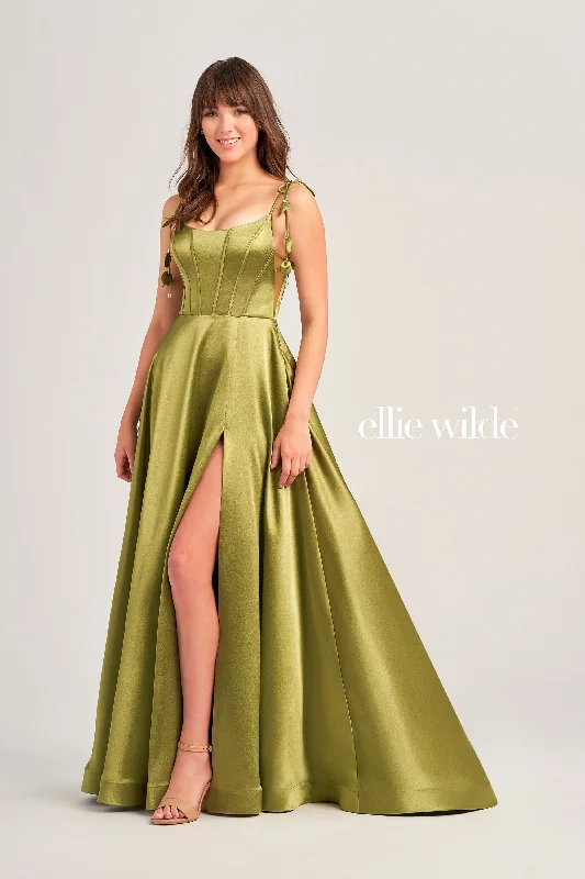 Evening Dress with Satin Bodice and Sequin Bodice-Ellie Wilde: EW35215