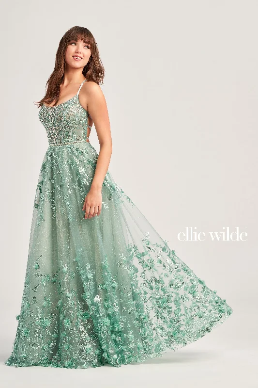 Evening Dress with Feathered Bodice-Ellie Wilde: EW35240