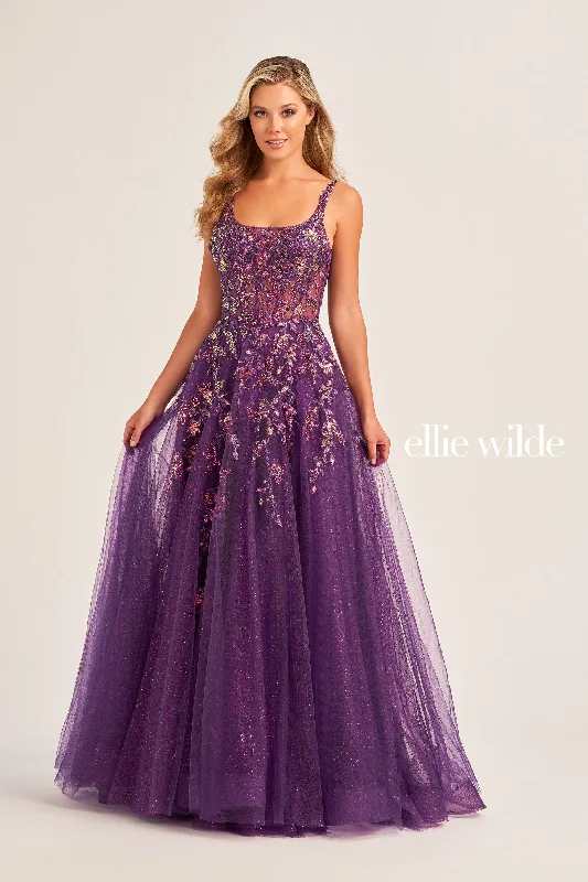 Evening Dress with Lace Bodice and Satin Skirt-Ellie Wilde: EW35242