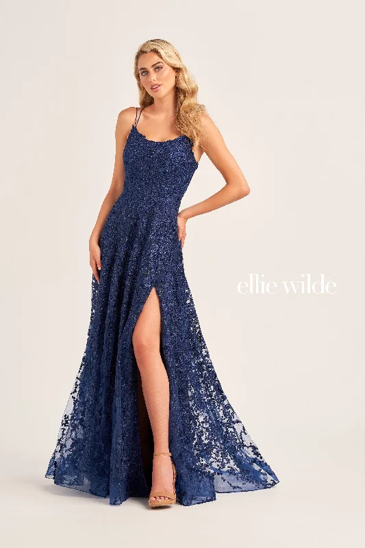 Evening Dress with Satin Skirt and Beads-Ellie Wilde: EW35222