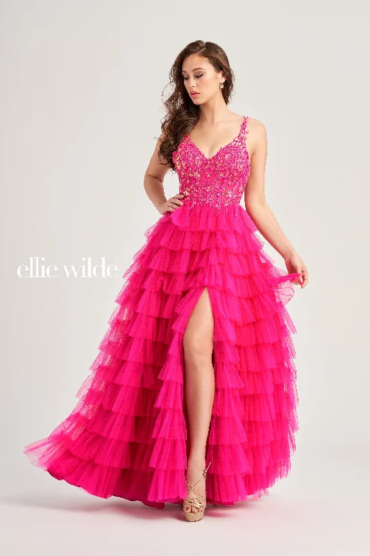 Evening Dress with Crystal Detail and Tulle-Ellie Wilde: EW35059