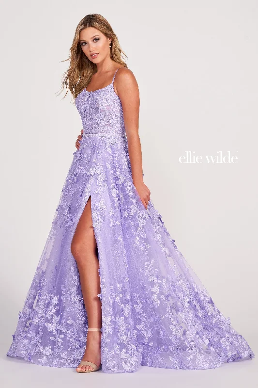 Evening Dress with Satin Overlay and Lace-Ellie Wilde: EW34109