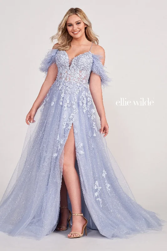 Evening Dress with Satin and Crystal Applique-Ellie Wilde: EW34066