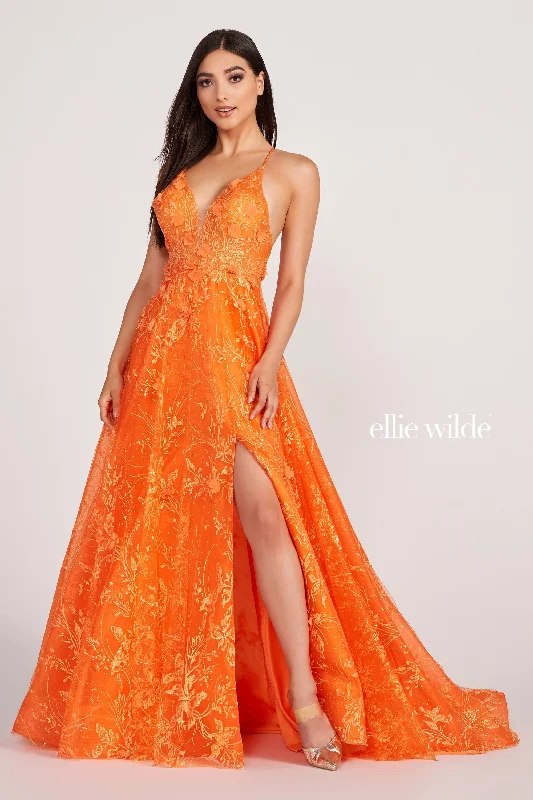 Evening Dress with Crystal Detail and Satin-Ellie Wilde: EW34102