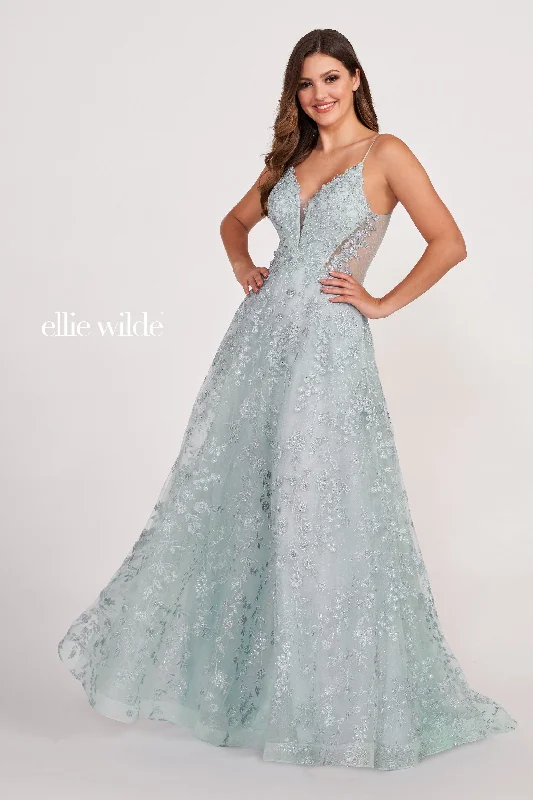 Evening Dress with Beaded Crystal Bodice-Ellie Wilde: EW34048