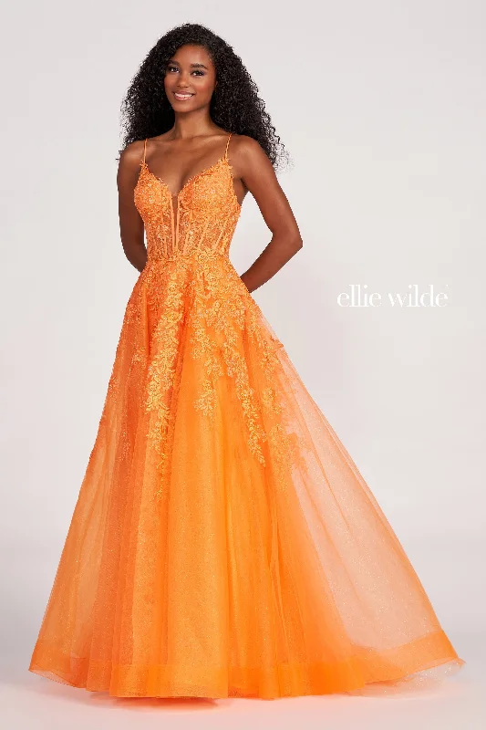 Evening Dress with Beaded Bodice and Sequin Skirt-Ellie Wilde: EW34036