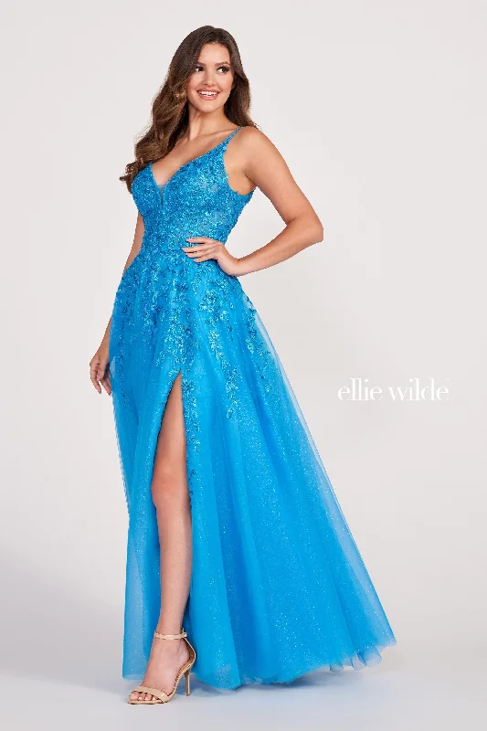 Evening Dress with Satin Bodice and Lace Detail-Ellie Wilde: EW34089