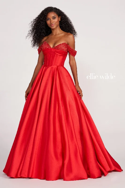 Evening Dress with Sheer Bodice and Sequin Skirt-Ellie Wilde: EW34118