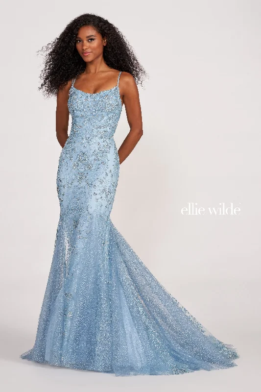 Evening Dress with Satin Bodice and Chiffon-Ellie Wilde: EW34045