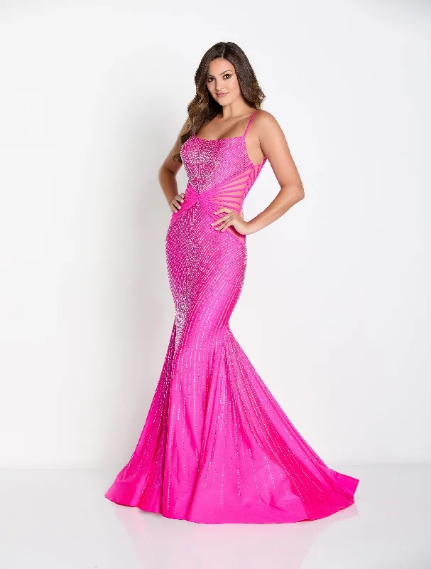 Evening Dress with Satin Bodice and Sequin Bodice-Ellie Wilde: EW34004