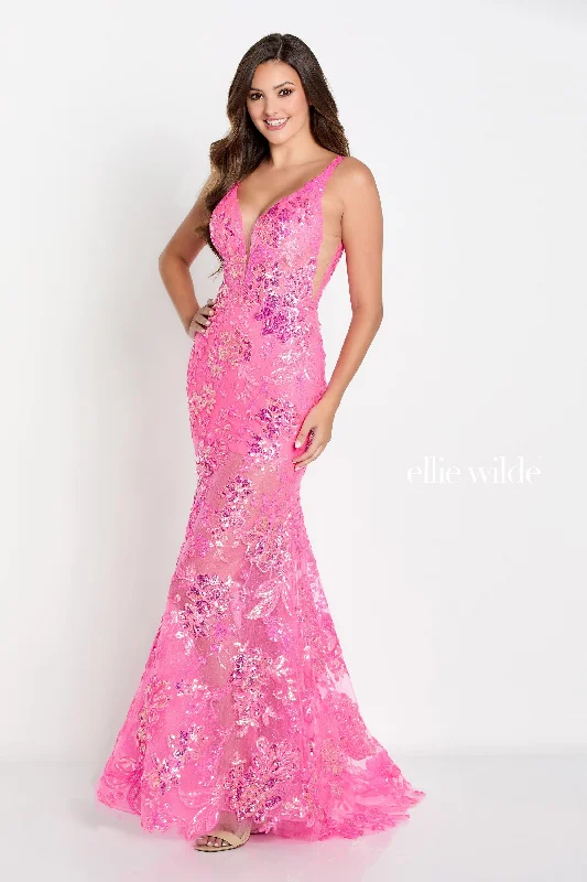 Evening Dress with Silk Bodice and Feather Skirt-Ellie Wilde: EW34040