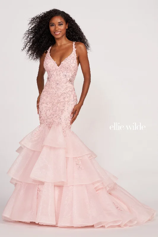 Evening Dress with Chiffon Detail and Lace-Ellie Wilde: EW34082