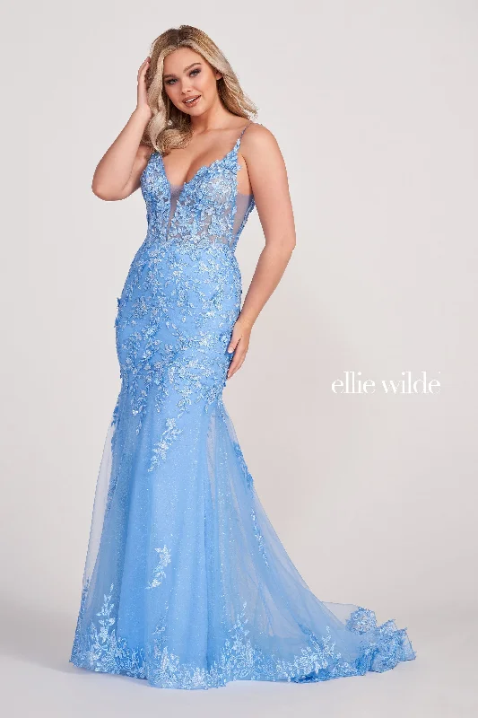 Evening Dress with Satin Bodice and Crystal-Ellie Wilde: EW34067