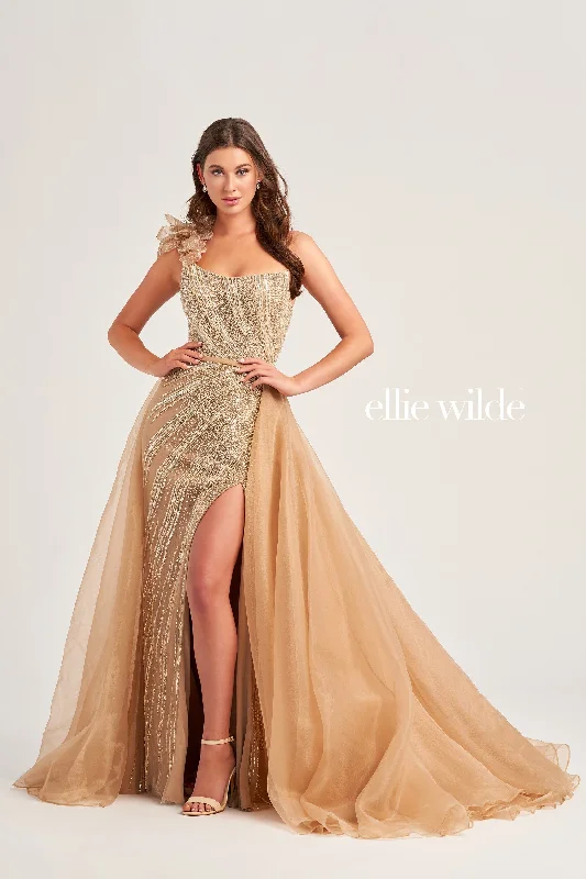 Evening Dress with Satin Bustier and Lace-Ellie Wilde: EW35087