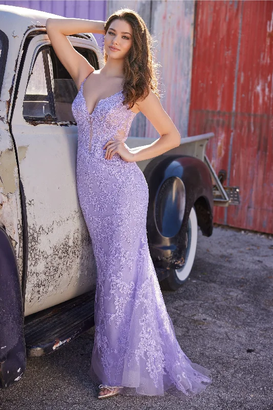 Evening Dress with Beaded Flowers-Ellie Wilde: EW35115