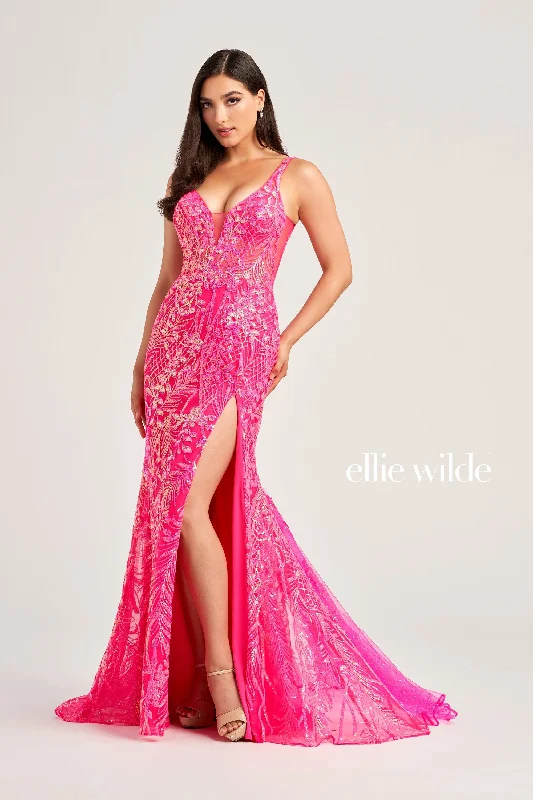 Evening Dress with Beaded Bodice and Satin-Ellie Wilde: EW35201