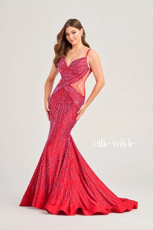 Evening Dress with Lace Appliqué and Beads-Ellie Wilde: EW35001