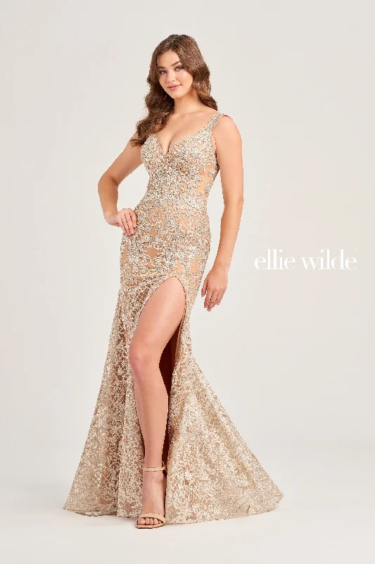 Evening Dress with A-line Skirt and Lace-Ellie Wilde: EW35091